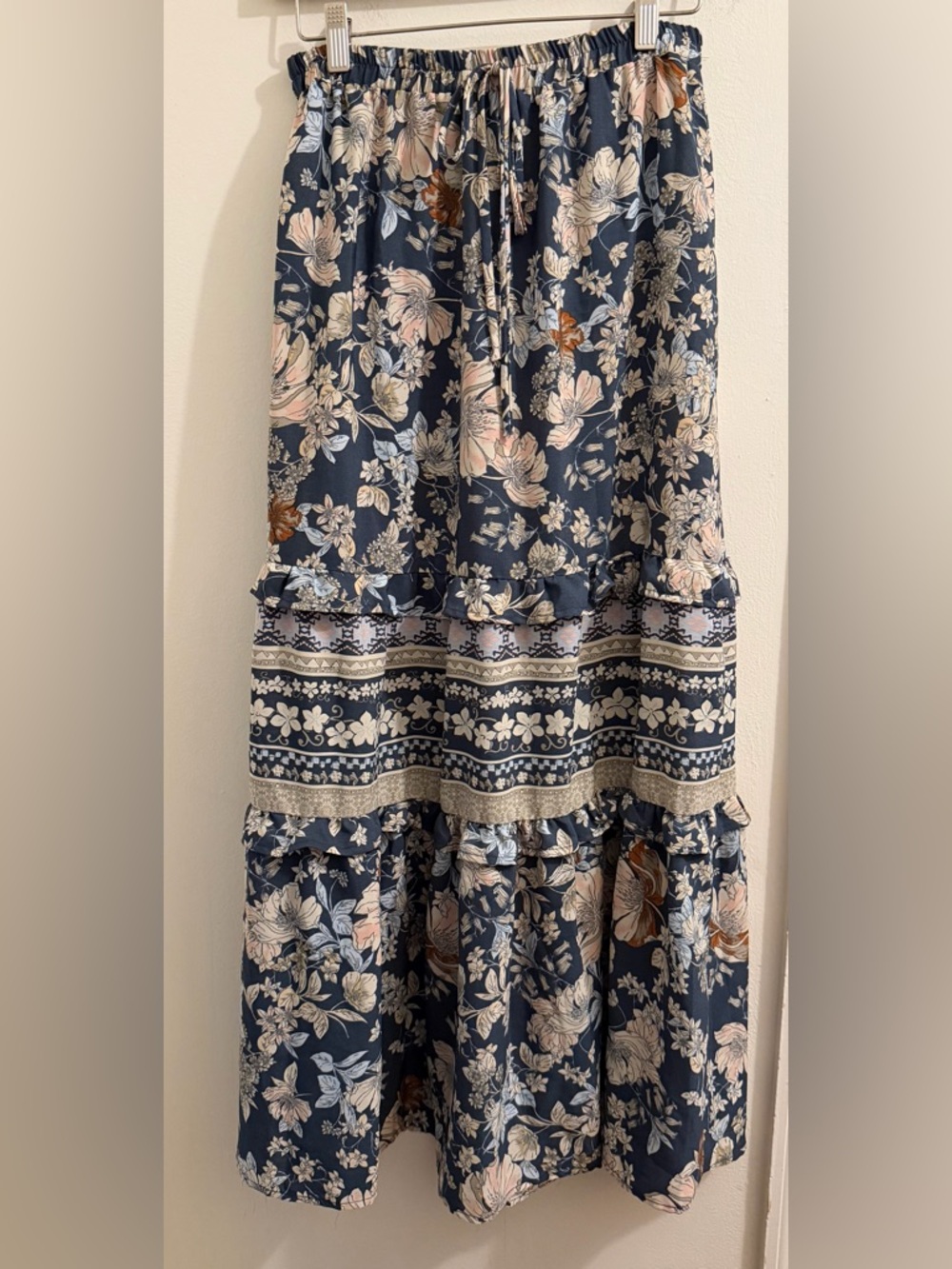 Sienna Sky Floral Tiered Maxi Skirt in Navy, Blush, Cream